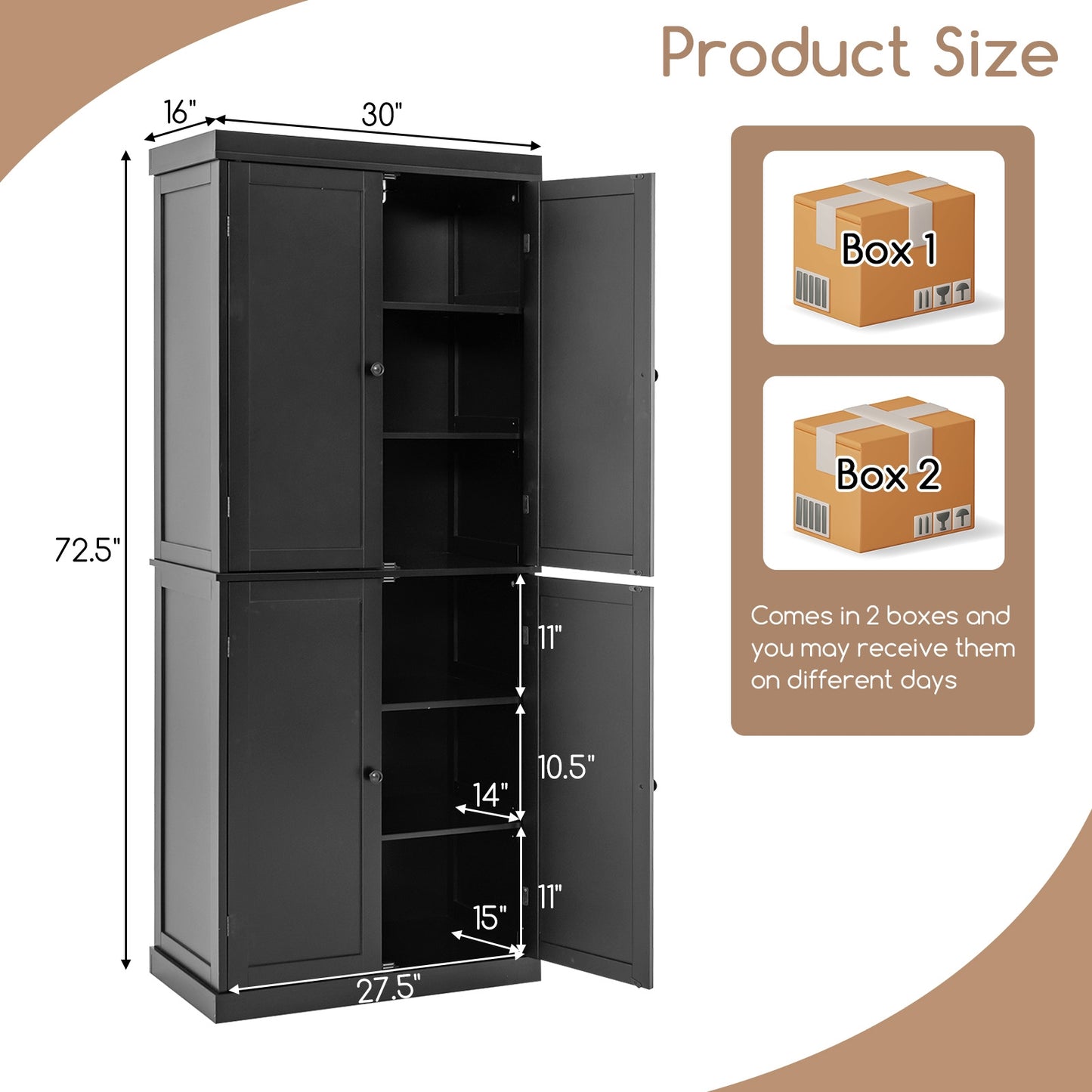 72.5” Tall Buffet Cabinet with 6-Tier Shelves and 4 Doors, Black Sideboards Cabinets & Buffets at Gallery Canada
