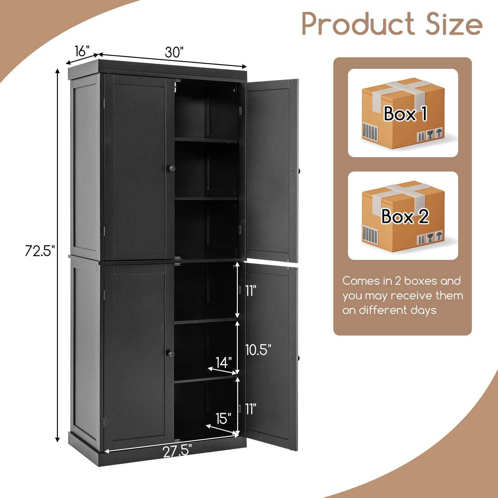 72.5” Tall Buffet Cabinet with 6-Tier Shelves and 4 Doors, Black Sideboards Cabinets & Buffets at Gallery Canada