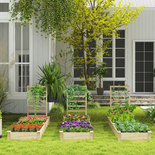 Raised Garden Bed with Planter Box and Trellis, Natural - Gallery Canada