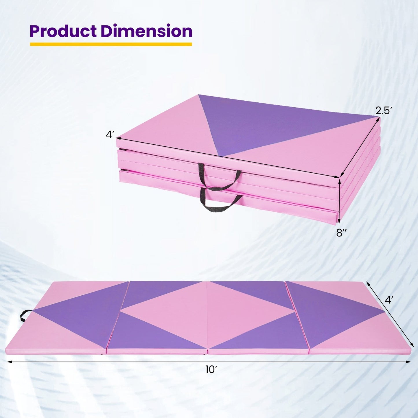 4-Panel PU Leather Folding Exercise Gym Mat with Hook and Loop Fasteners, Pink & Purple