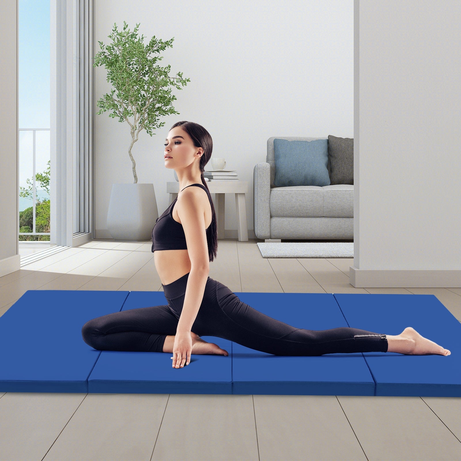 4-Panel PU Leather Folding Exercise Mat with Carrying Handles, Navy Yoga & Gym Mats at Gallery Canada