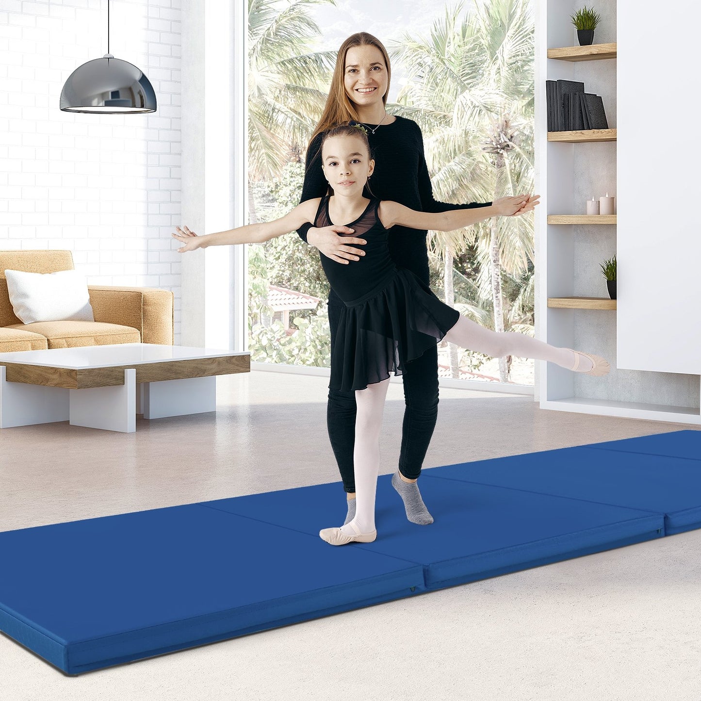 4-Panel PU Leather Folding Exercise Mat with Carrying Handles, Navy Yoga & Gym Mats at Gallery Canada