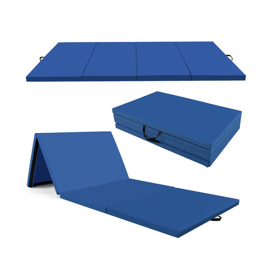 4-Panel PU Leather Folding Exercise Mat with Carrying Handles, Navy - Gallery Canada