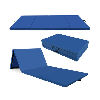 Tapis d'exercice pliable en cuir PU 4 panneaux, Marine
