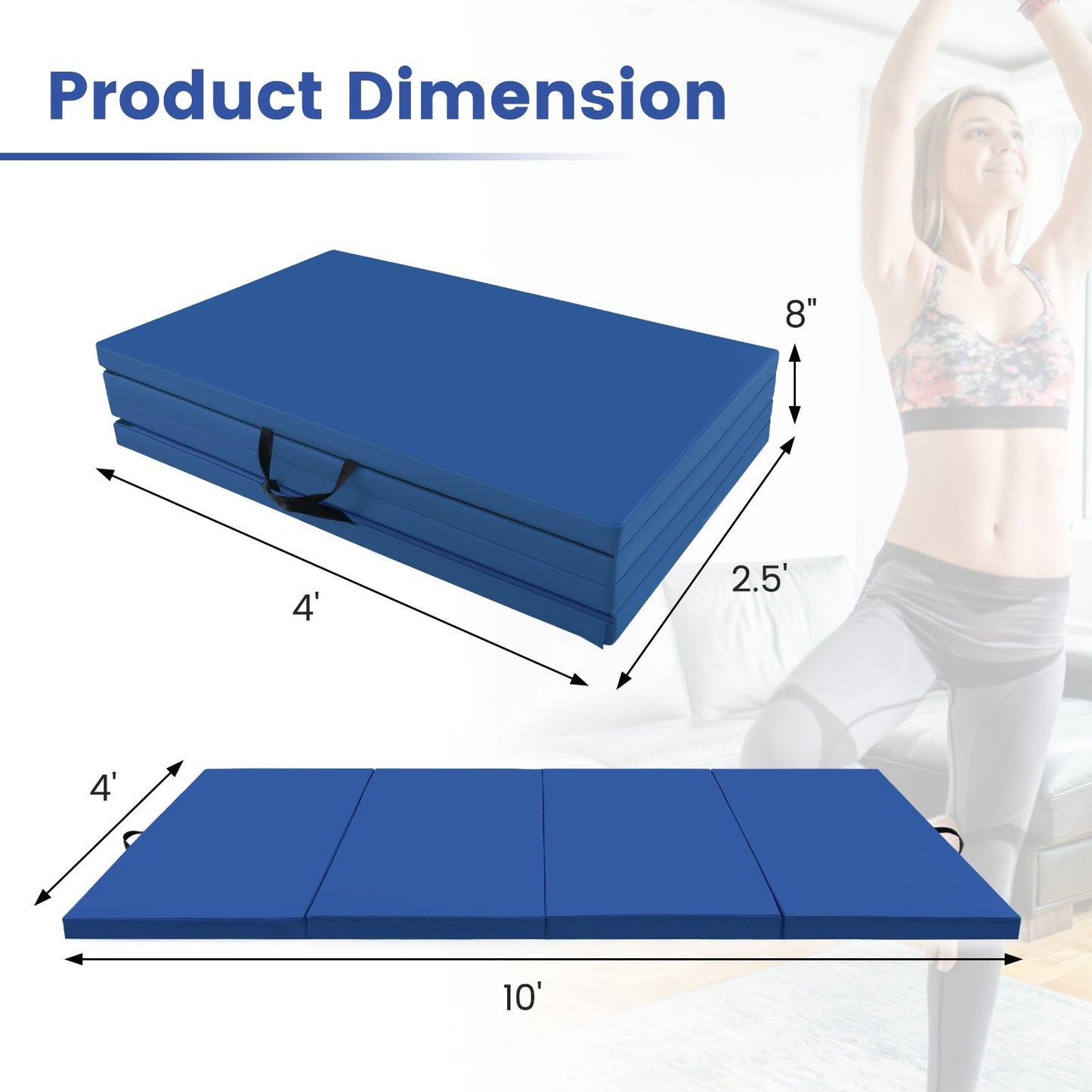 4-Panel PU Leather Folding Exercise Mat with Carrying Handles, Navy Yoga & Gym Mats at Gallery Canada