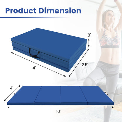 4-Panel PU Leather Folding Exercise Mat with Carrying Handles, Navy