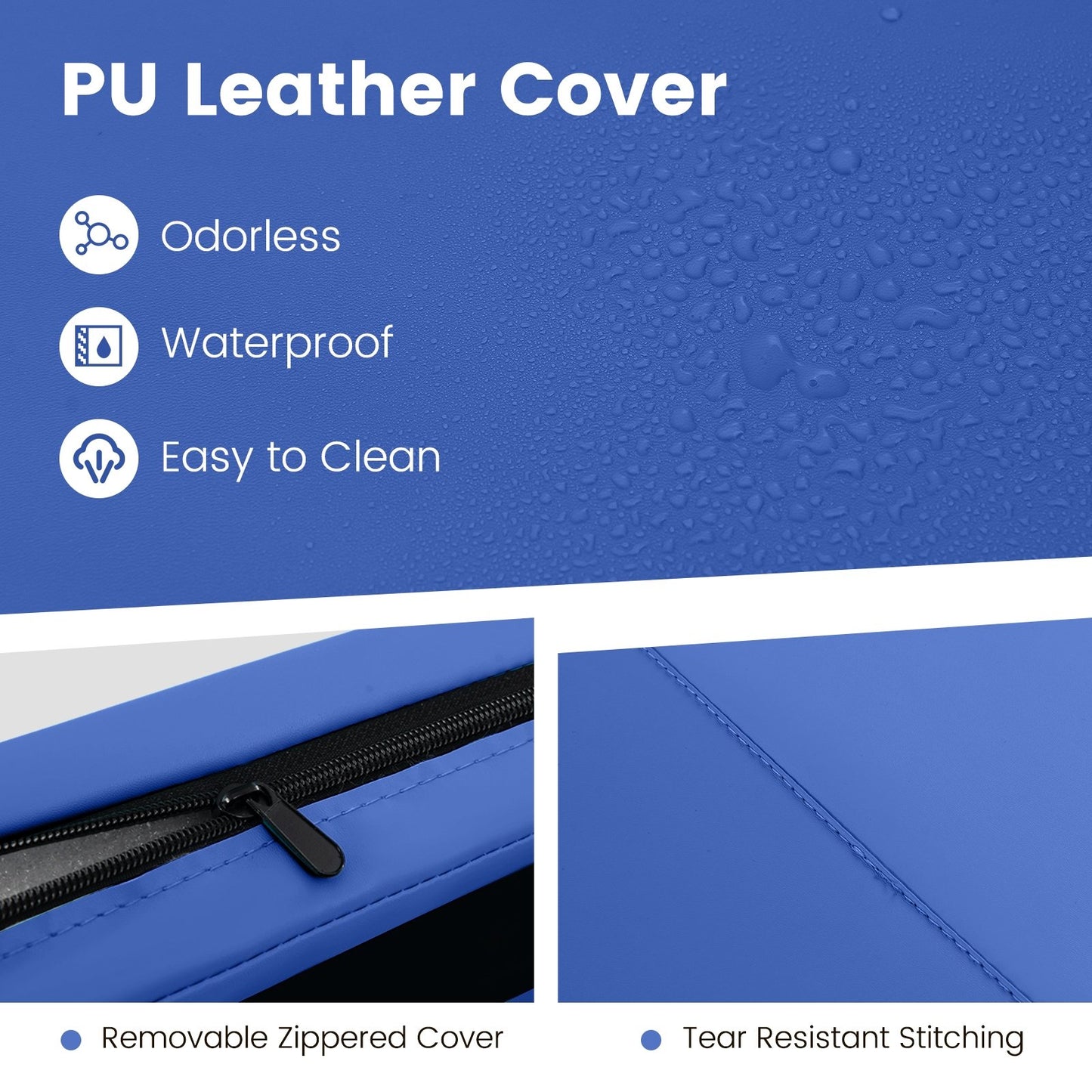 4-Panel PU Leather Folding Exercise Mat with Carrying Handles, Navy