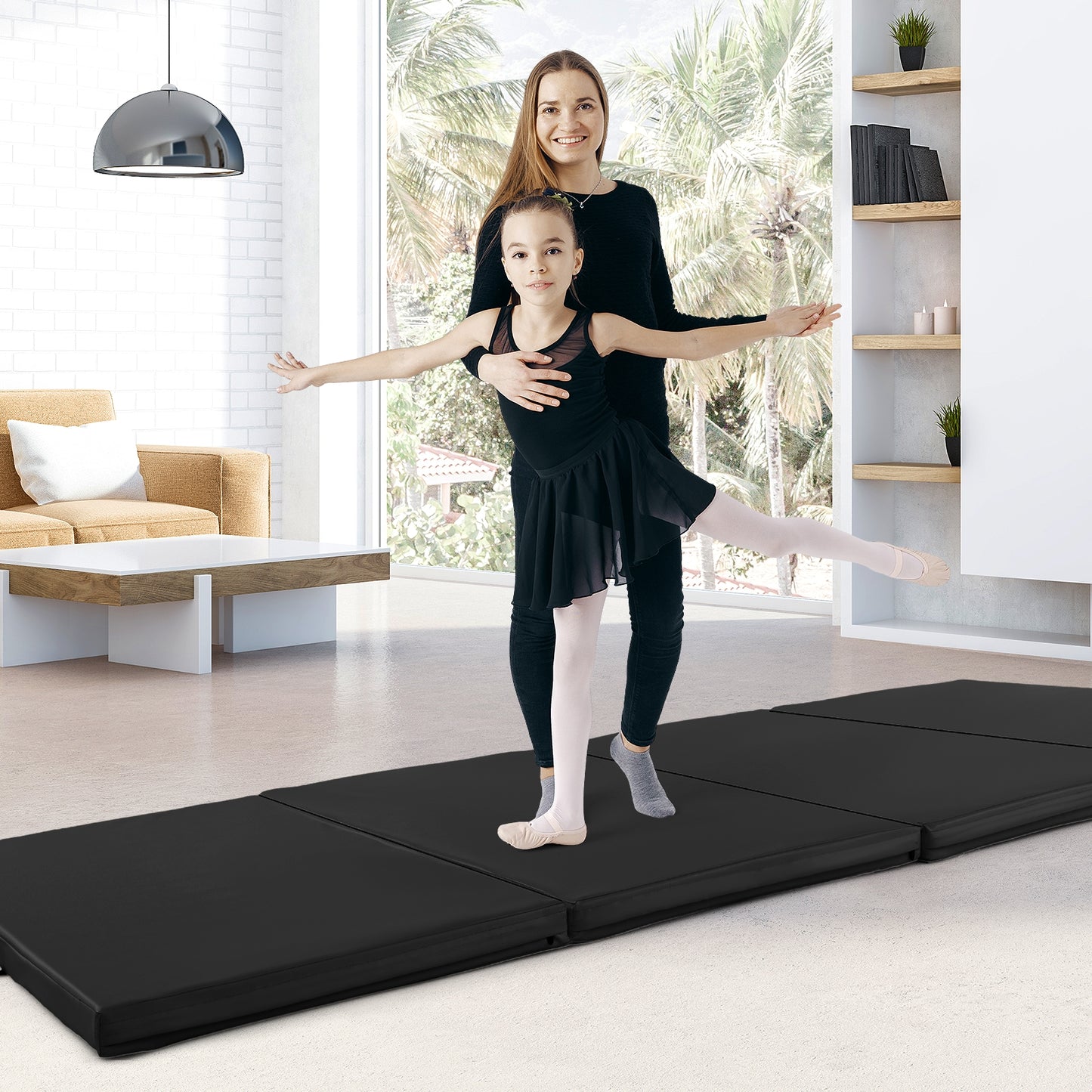 4-Panel PU Leather Folding Exercise Mat with Carrying Handles, Black Yoga & Gym Mats at Gallery Canada