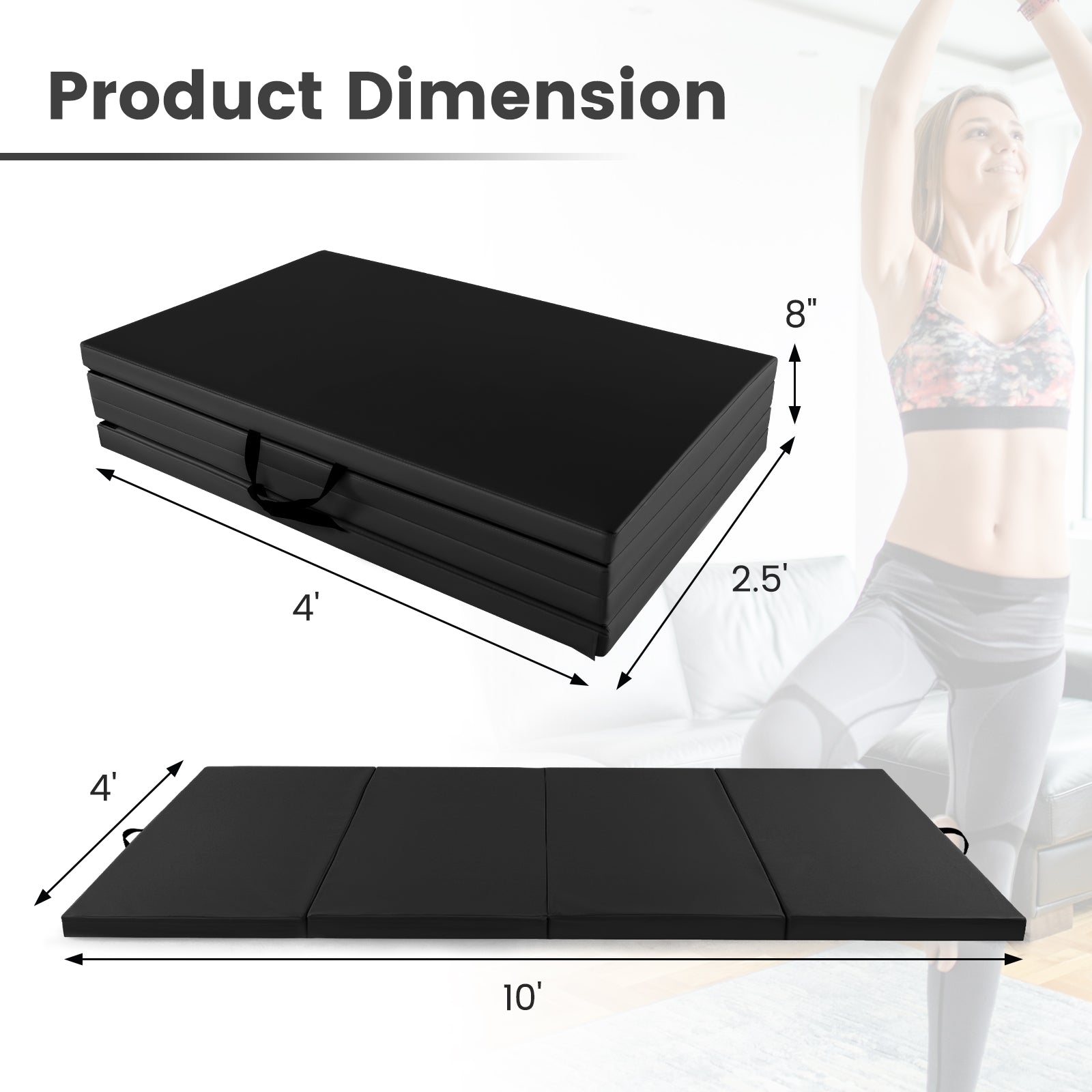 4-Panel PU Leather Folding Exercise Mat with Carrying Handles, Black Yoga & Gym Mats at Gallery Canada