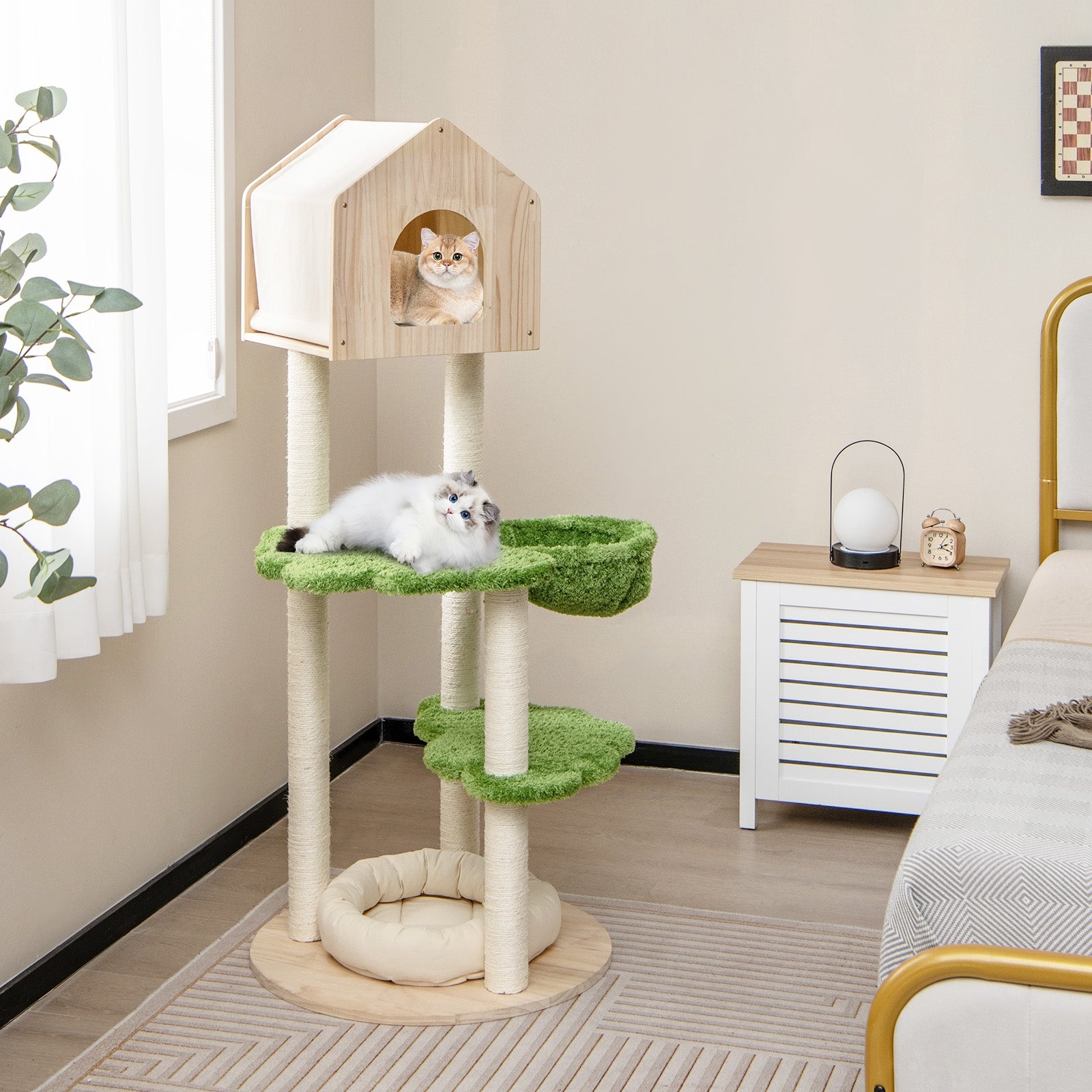 55 Inch Tall Cat Climbing Stand with Sisal Scratching Posts and Soft Cat Bed for Indoor Kittens, Green Cat Trees Condos & Scratchers at Gallery Canada