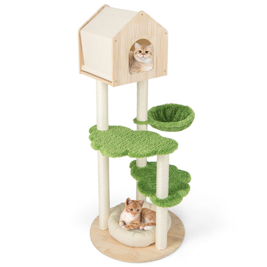55 Inch Cat Climbing Stand, Sisal Scratching Posts, Soft Bed, Green Cat Trees Condos & Scratchers Green at Gallery Canada