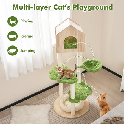 55 Inch Tall Cat Climbing Stand with Sisal Scratching Posts and Soft Cat Bed for Indoor Kittens, Green Cat Trees Condos & Scratchers at Gallery Canada