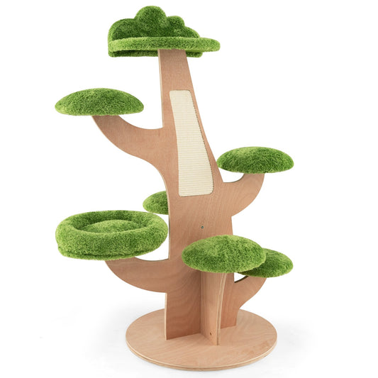 50 Inch Pine Shape Cat Tree for Indoor Cats with Sisal Scratching Board, Green - Gallery Canada