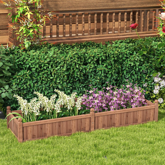 91 x 24 x 16 Inch Divisible Planter Box with Corner Drainage and Non-woven Liner for Growing Vegetables, Brown - Gallery Canada