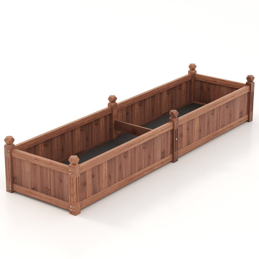 91 x 24 x 16 Inch Divisible Planter Box with Corner Drainage and Non-woven Liner for Growing Vegetables, Brown - Gallery Canada