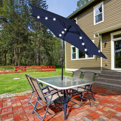 10 Feet Outdoor Patio umbrella with Bright Solar LED Lights, Dark Blue