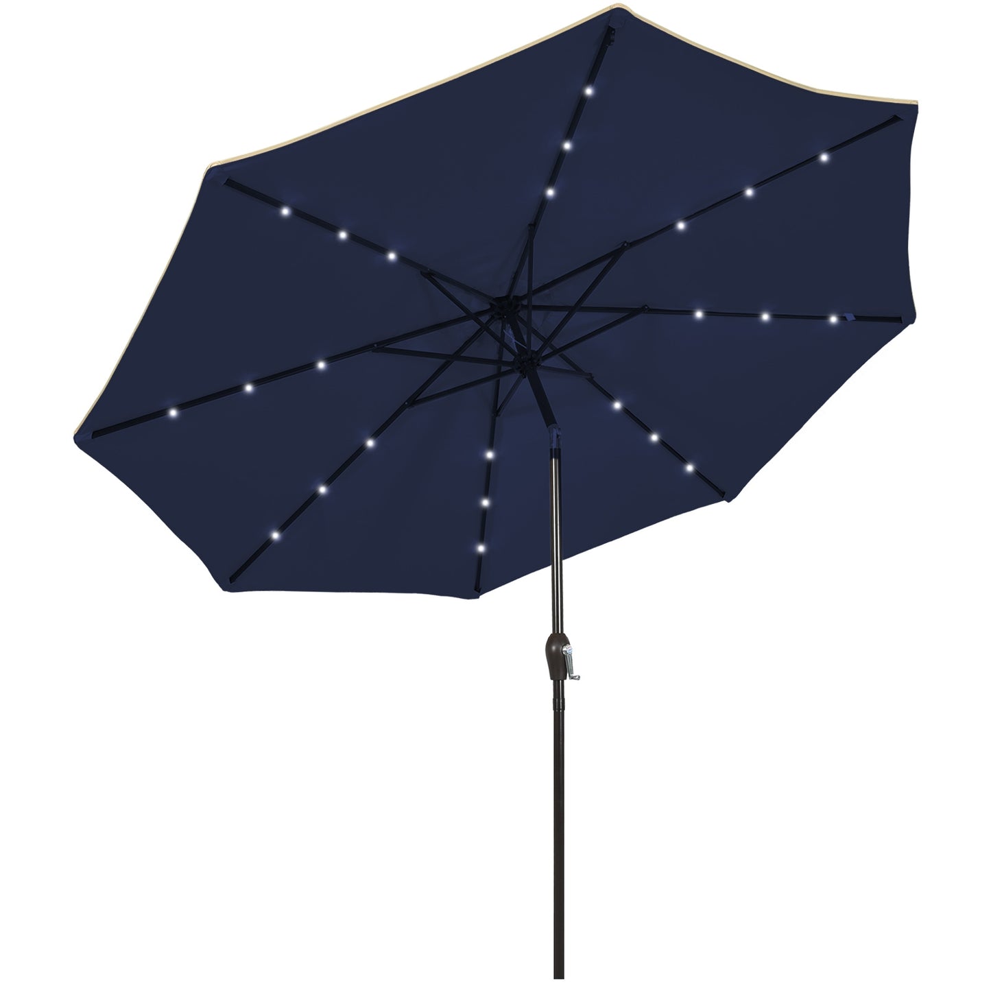 9 Feet Solar LED Patio Umbrella, Tilt Crank Lift, Dark Blue