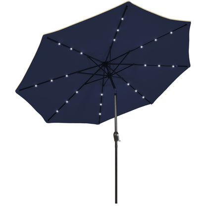 9 Feet Solar LED Lighted Patio Market Umbrella Tilt Adjustment Crank Lift, Dark Blue Outdoor Umbrellas Dark Blue at Gallery Canada