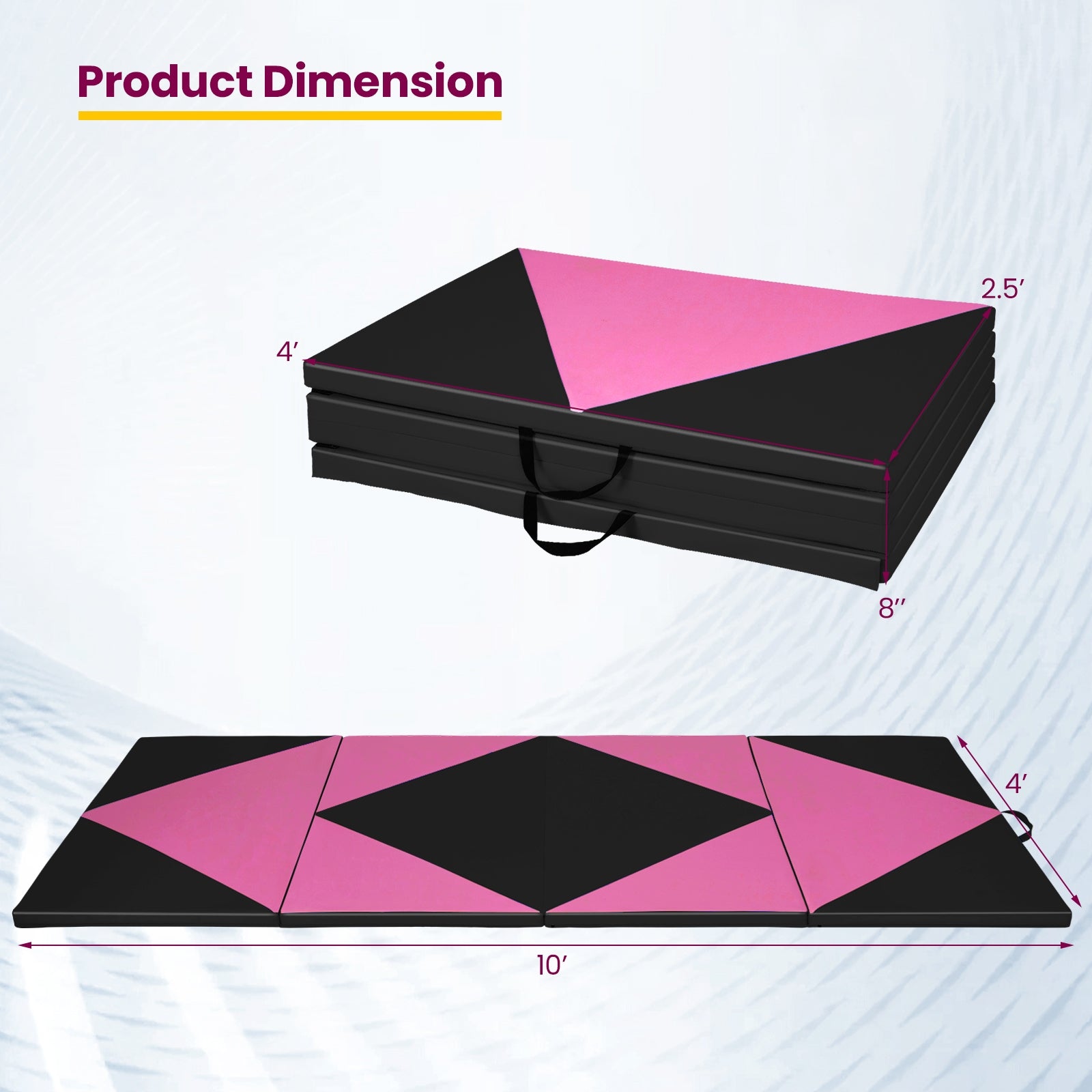 4-Panel PU Leather Folding Exercise Gym Mat with Hook and Loop Fasteners, Black & Pink Yoga & Gym Mats at Gallery Canada