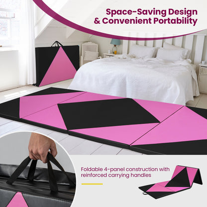 4-Panel PU Leather Folding Exercise Gym Mat with Hook and Loop Fasteners, Black & Pink Yoga & Gym Mats at Gallery Canada