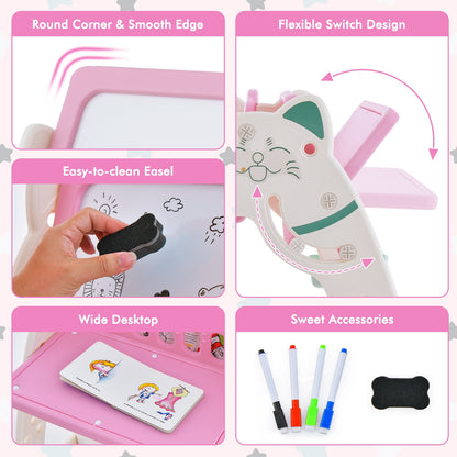 3-In-1 Double Sided Magnetic Dry-Erase Board with Stool and Flipped Writing Desktop, Pink Art Easels at Gallery Canada