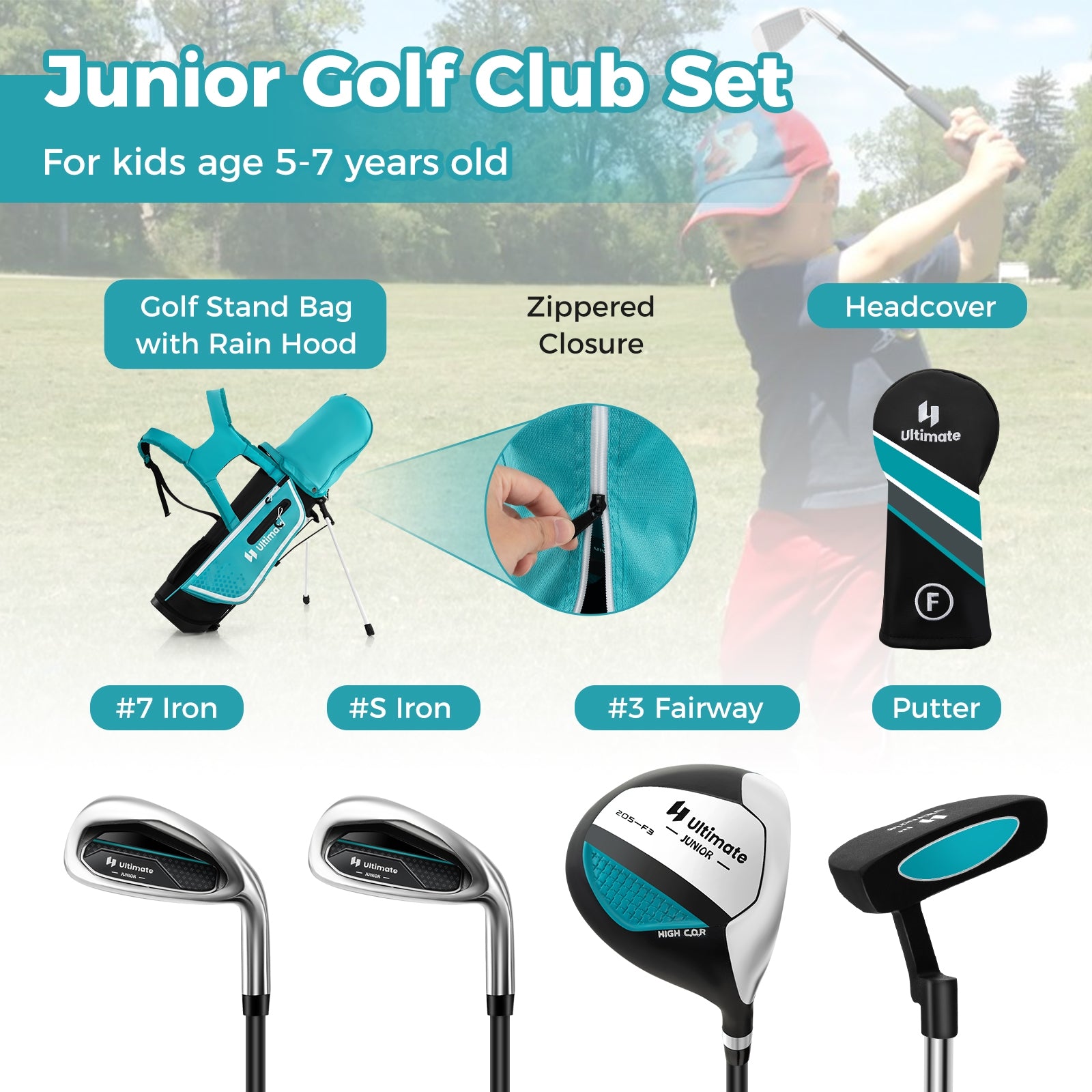 Junior Complete Golf Club Set Right Hand with Rain Hood for Kids, Blue Golf at Gallery Canada