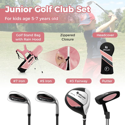Junior Complete Golf Club Set Right Hand with Rain Hood for Kids, Pink