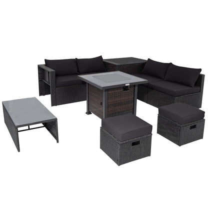 9 Piece Patio Set, 32" Fire Pit Table, 50000 BTU Square Propane, Black Outdoor Seating & Patio Chairs at Gallery Canada