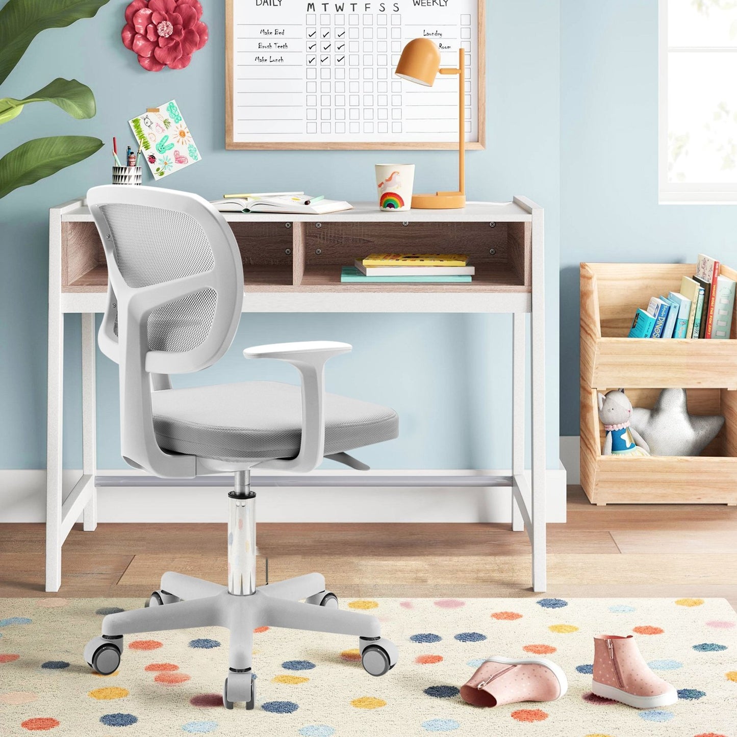 Adjustable Desk Chair with 5 Rolling Casters for Kids, Gray