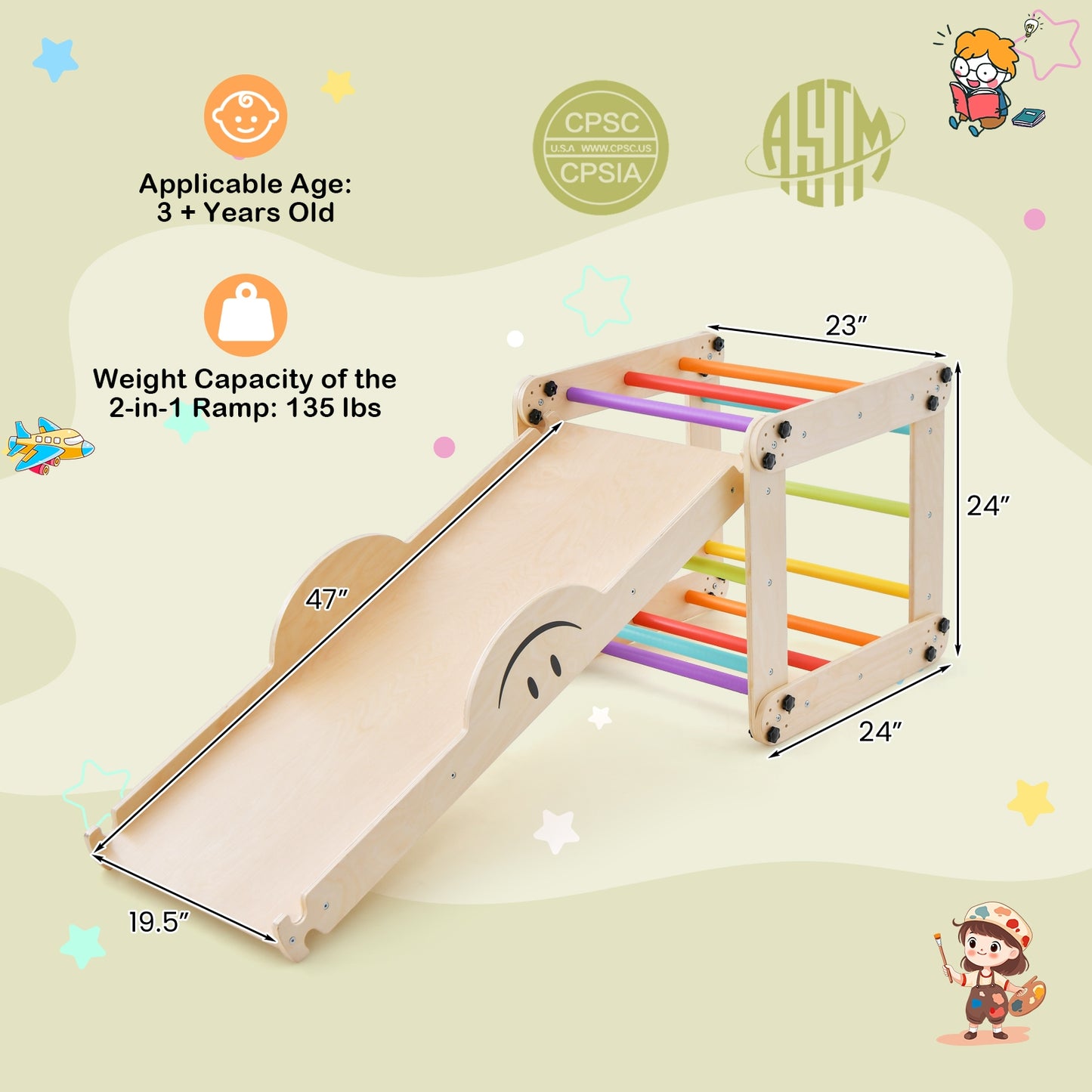 Climbing Triangle Ladder Toy Indoor Jungle Gym with Reversible Ramp, Multicolor Climbers & Slides at Gallery Canada