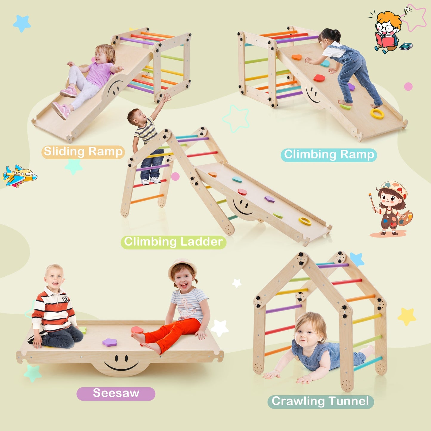 Climbing Triangle Ladder Toy Indoor Jungle Gym with Reversible Ramp, Multicolor Climbers & Slides at Gallery Canada