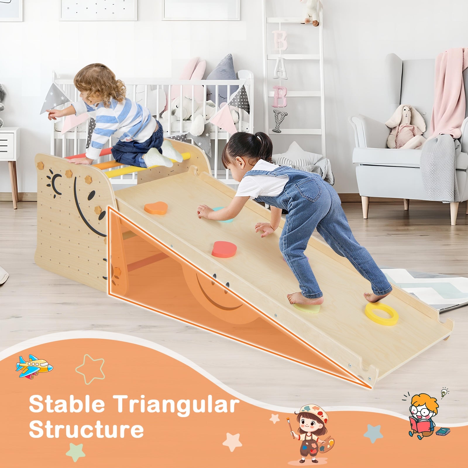 Wooden Climbing Toy Triangle Climber Set with Seesaw, Multicolor Climbers & Slides at Gallery Canada