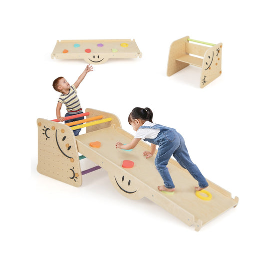 Wooden Climbing Toy Triangle Climber Set with Seesaw, Multicolor - Gallery Canada
