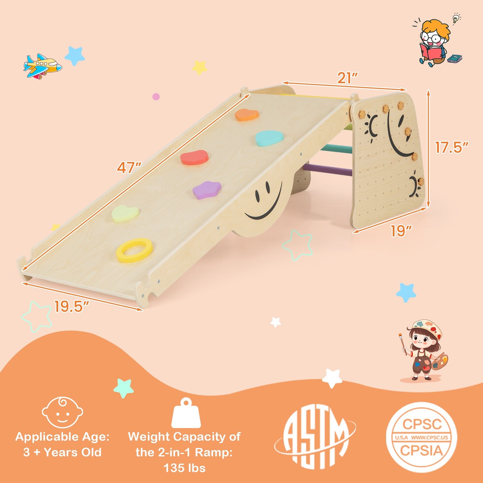 Wooden Climbing Toy Triangle Climber Set with Seesaw, Multicolor Climbers & Slides at Gallery Canada