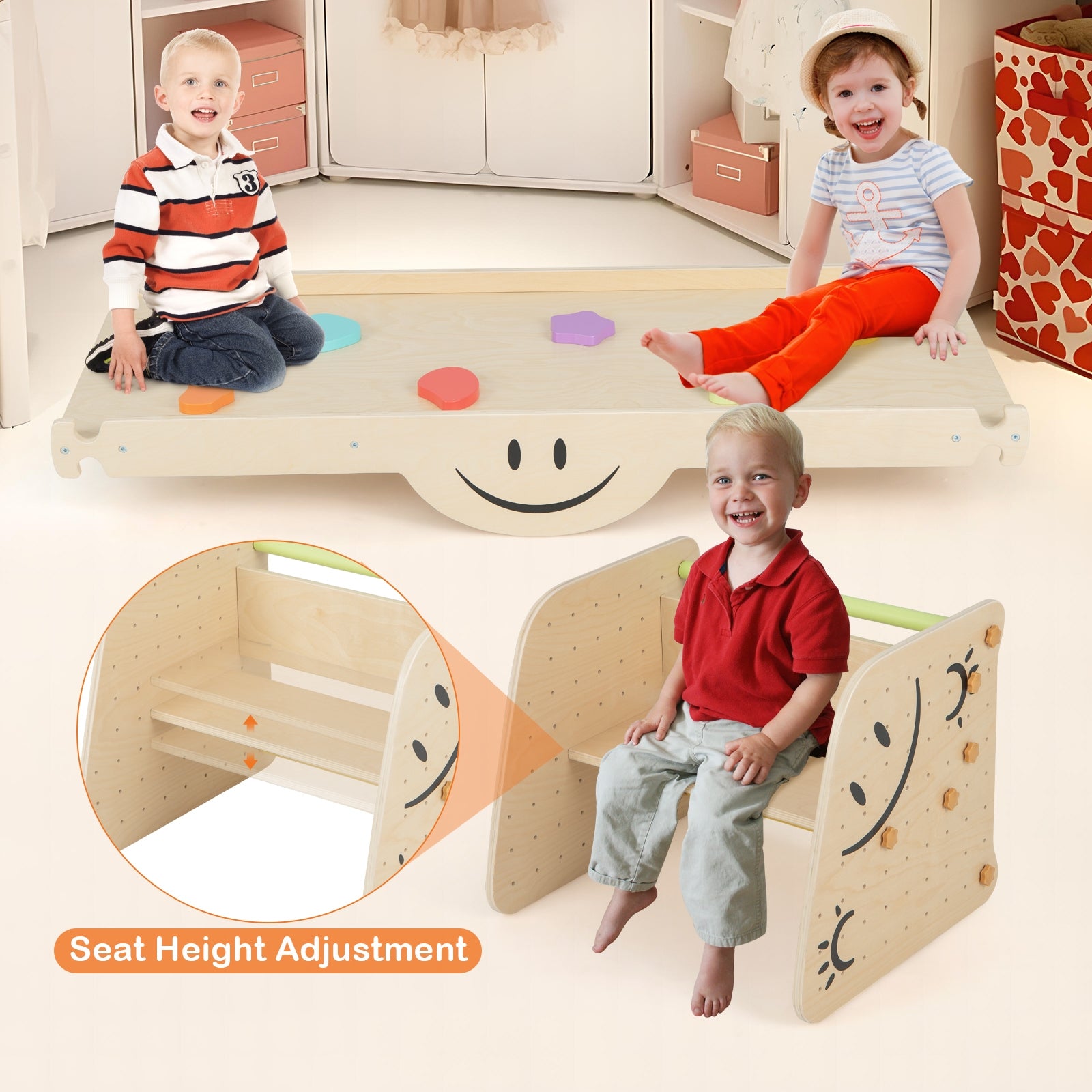 Wooden Climbing Toy Triangle Climber Set with Seesaw, Multicolor Climbers & Slides at Gallery Canada