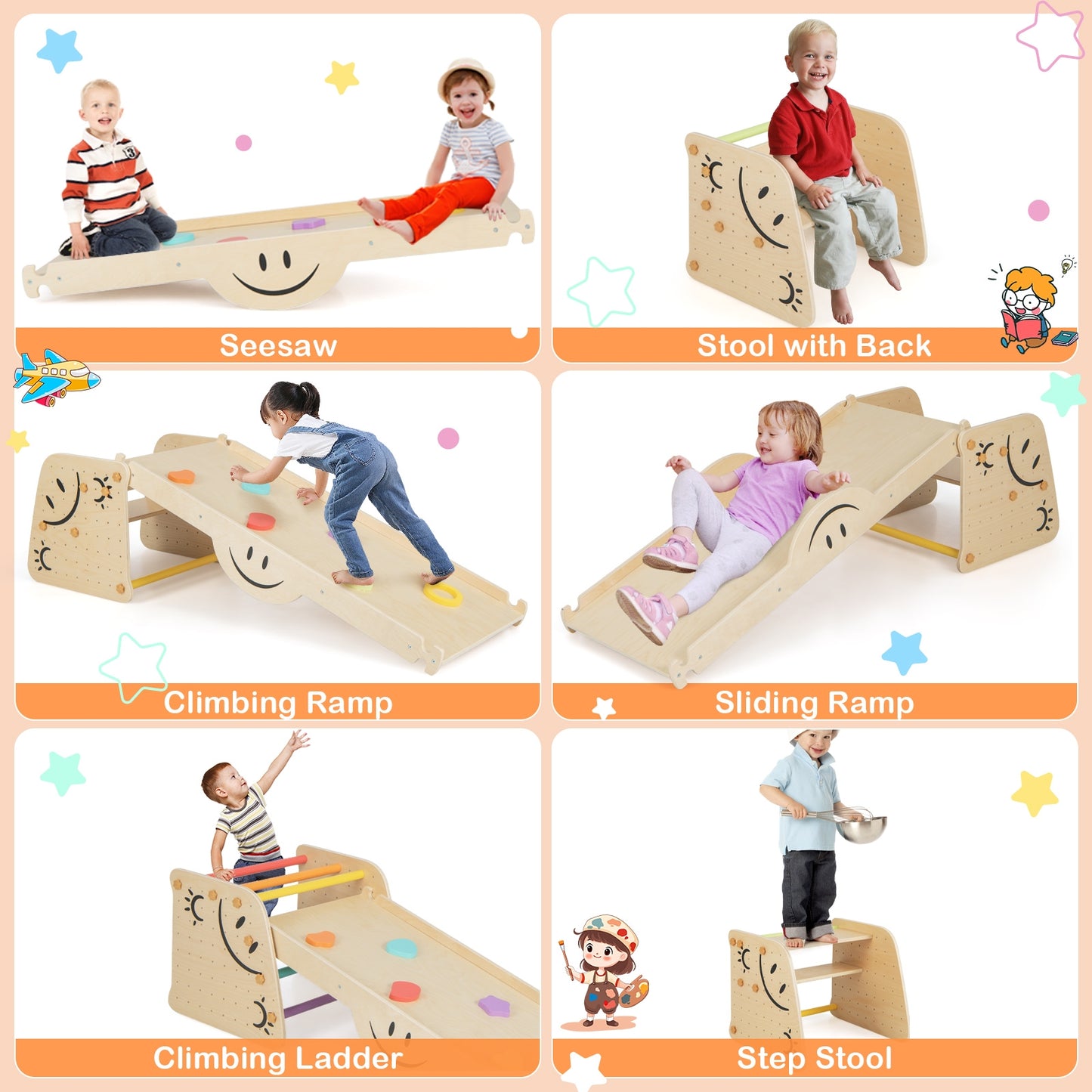 Wooden Climbing Toy Triangle Climber Set with Seesaw, Multicolor Climbers & Slides at Gallery Canada