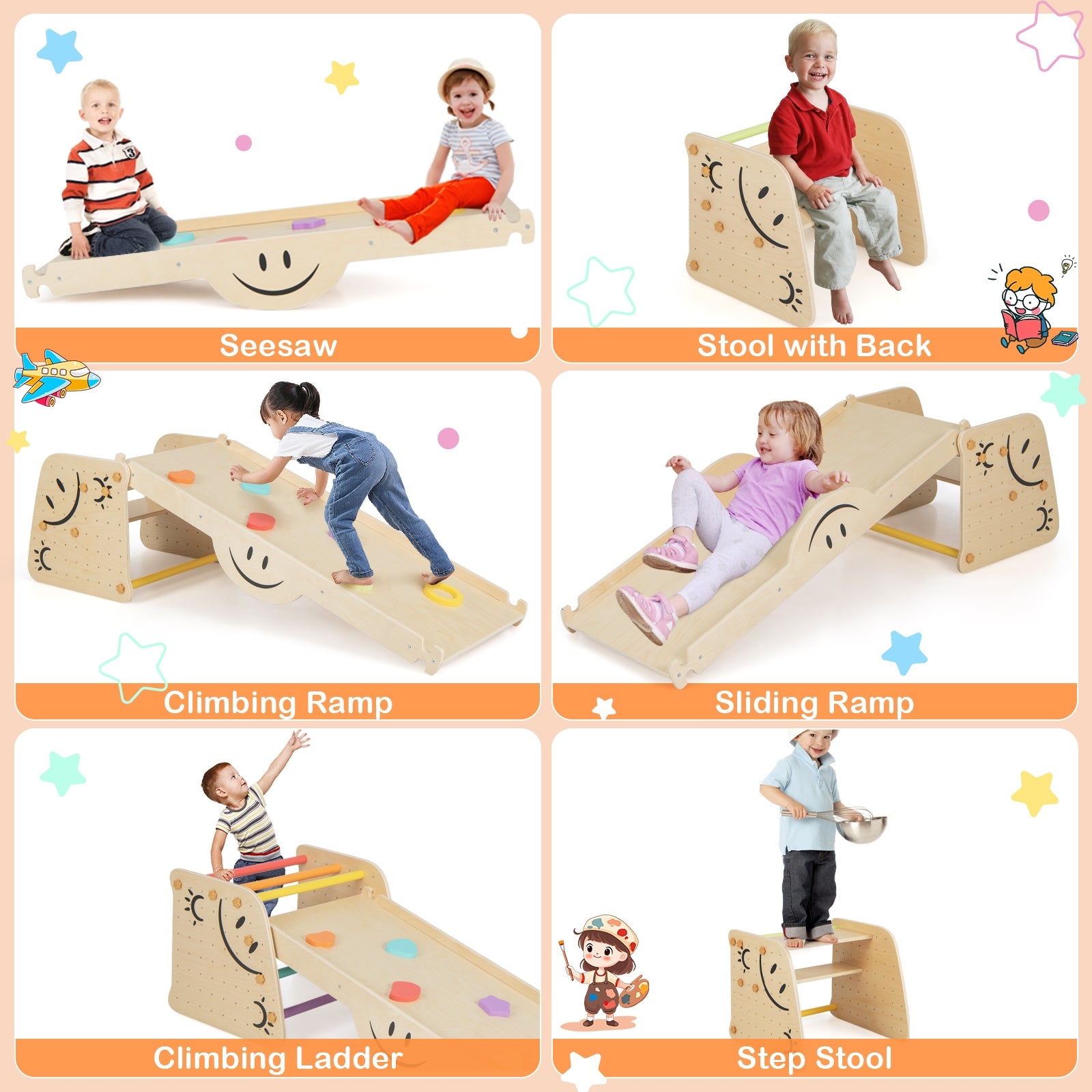 Wooden Climbing Toy Triangle Climber Set with Seesaw, Multicolor Climbers & Slides at Gallery Canada