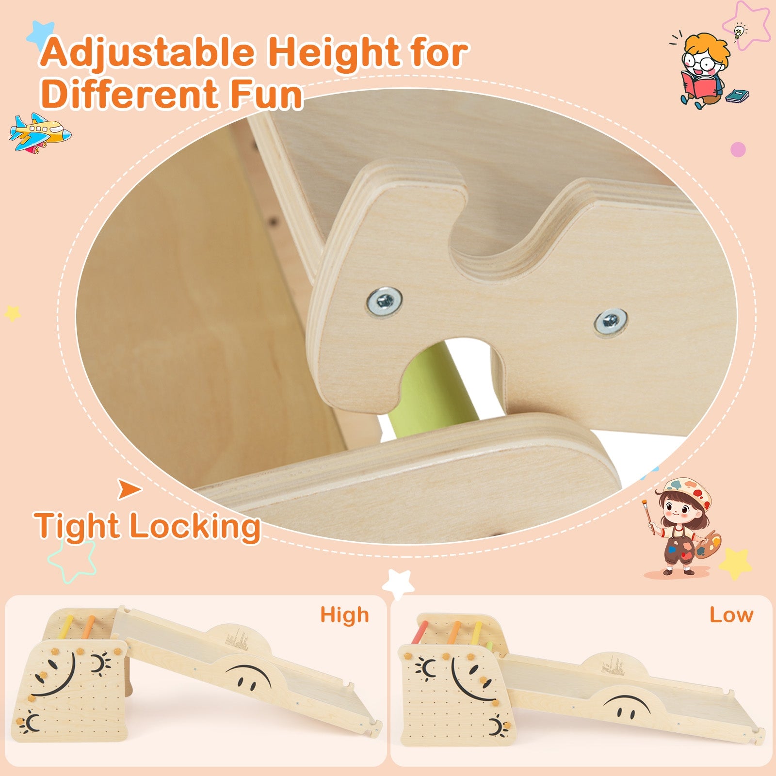 Wooden Climbing Toy Triangle Climber Set with Seesaw, Multicolor Climbers & Slides at Gallery Canada