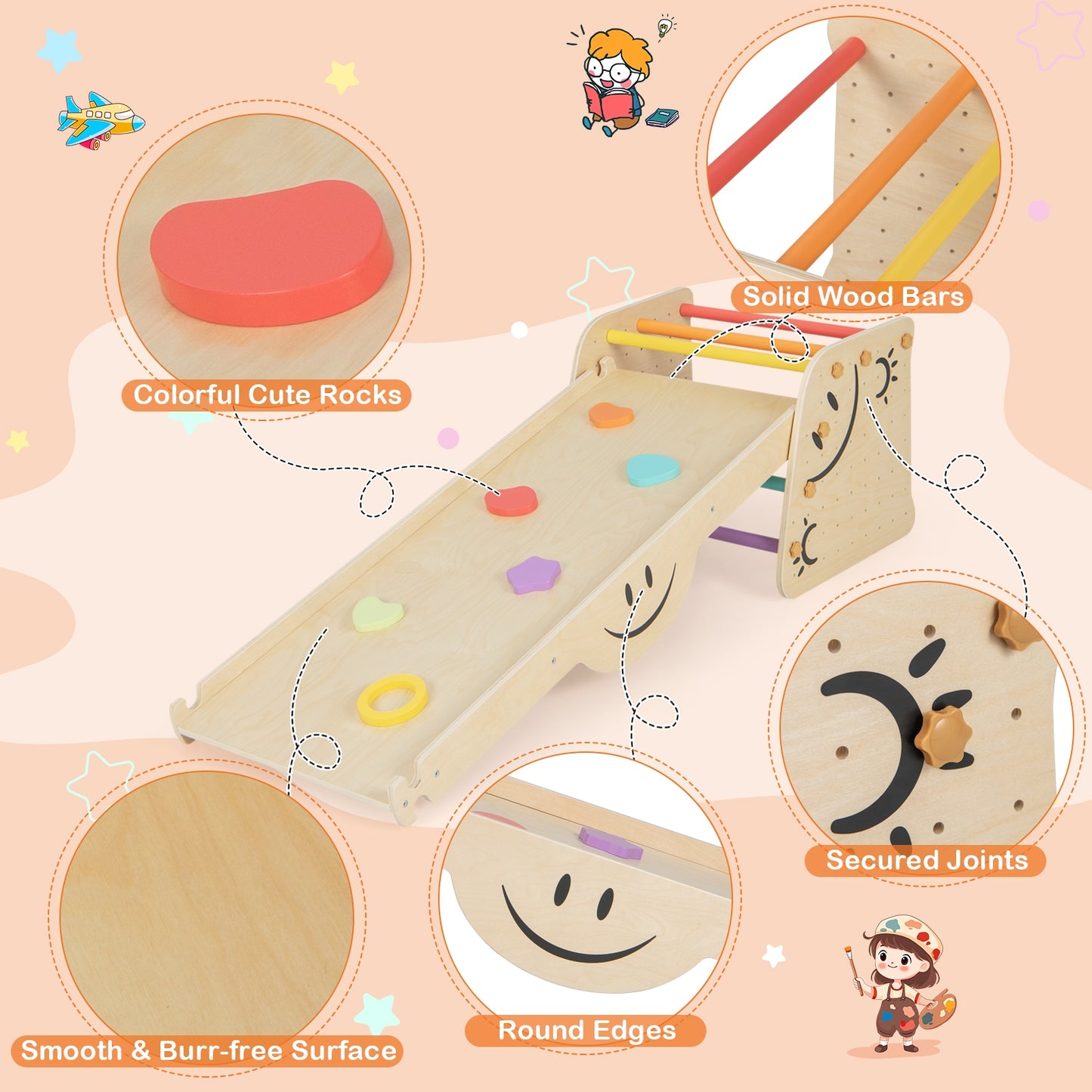 Wooden Climbing Toy Triangle Climber Set with Seesaw, Multicolor Climbers & Slides at Gallery Canada