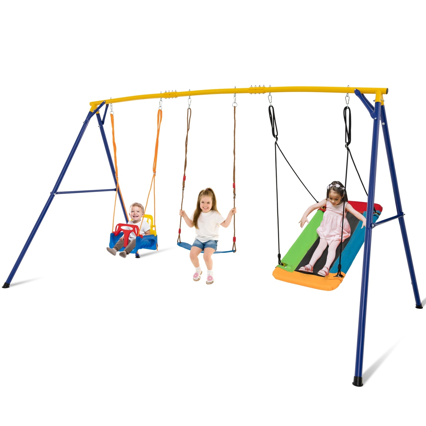 660 LBS Heavy Duty Carbon Steel Swing Frame with 3 Swings, Yellow Swing & Playsets at Gallery Canada