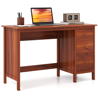 3-Drawer Home Office Study Computer Desk with Spacious Desktop, Brown