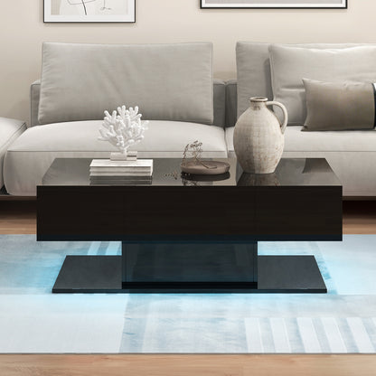 Modern LED Coffee Table with 20 Color LED Lights and 2 Storage Drawers, Black Coffee Tables at Gallery Canada