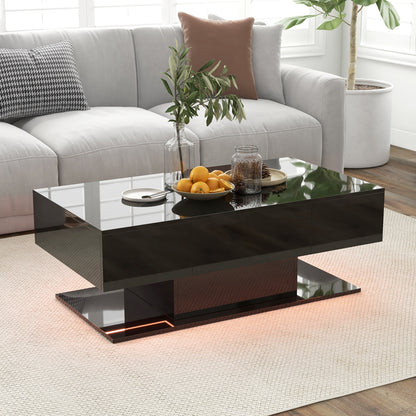 Modern LED Coffee Table with 20 Color LED Lights and 2 Storage Drawers, Black Coffee Tables at Gallery Canada