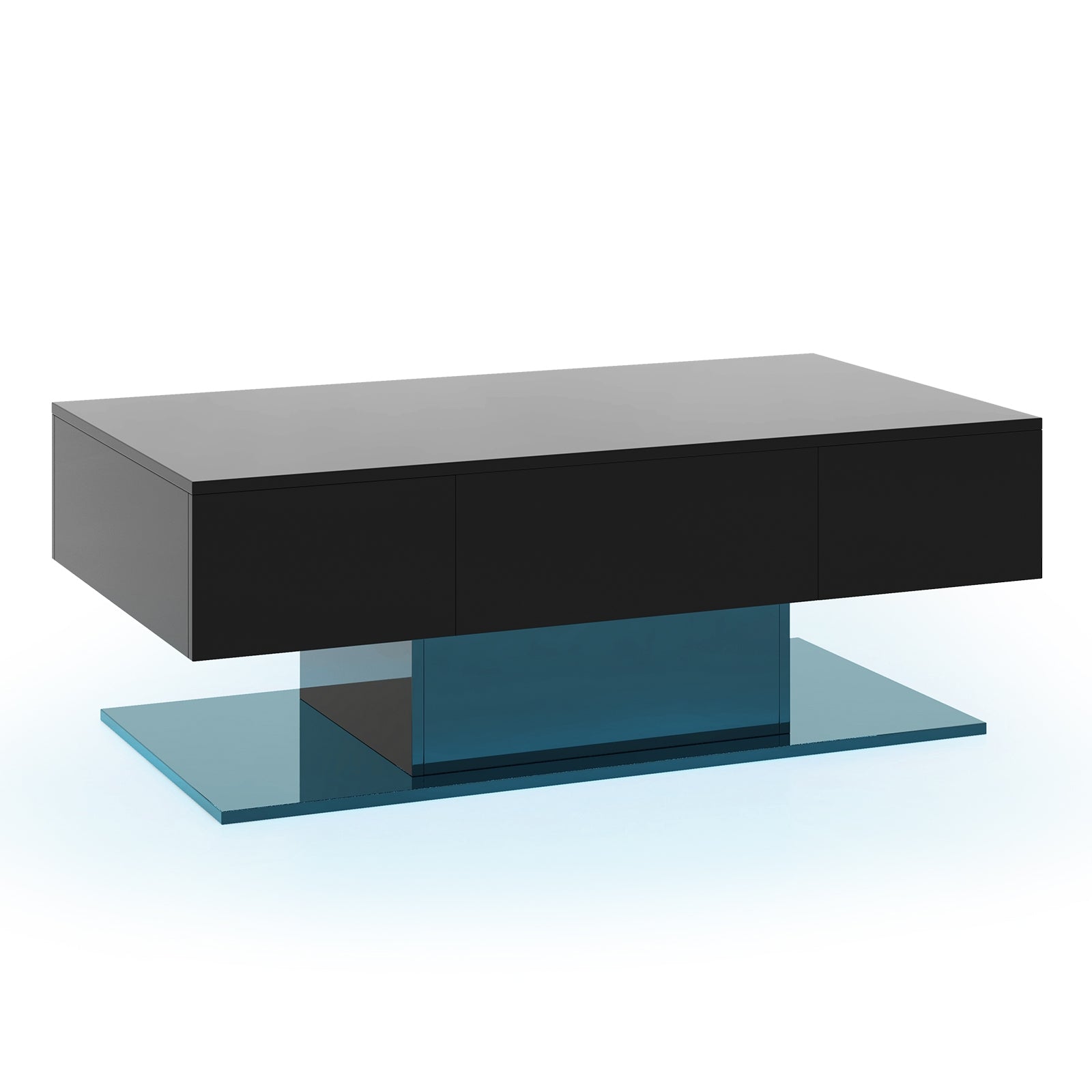 Modern LED Coffee Table with 20 Color LED Lights and 2 Storage Drawers, Black Coffee Tables Black at Gallery Canada