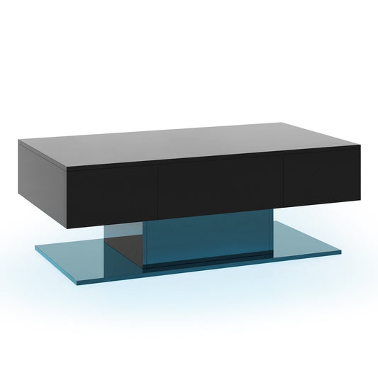 Modern LED Coffee Table with 20 Color LED Lights and 2 Storage Drawers, Black - Gallery Canada