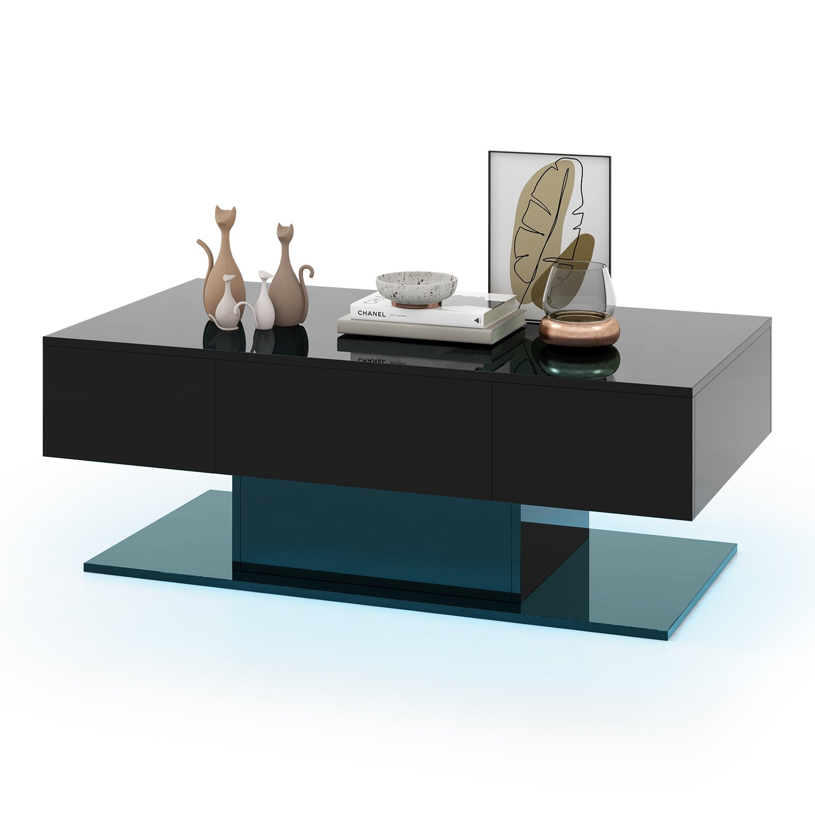 Modern LED Coffee Table with 20 Color LED Lights and 2 Storage Drawers, Black Coffee Tables at Gallery Canada