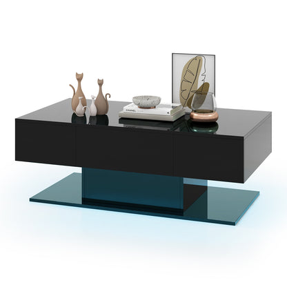 Modern LED Coffee Table with 20 Color LED Lights and 2 Storage Drawers, Black Coffee Tables at Gallery Canada