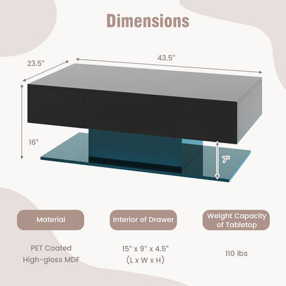 Modern LED Coffee Table with 20 Color LED Lights and 2 Storage Drawers, Black Coffee Tables at Gallery Canada