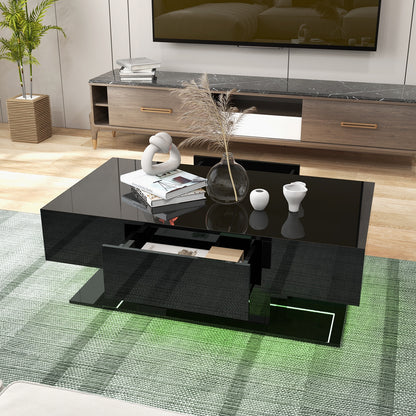 Modern LED Coffee Table with 20 Color LED Lights and 2 Storage Drawers, Black Coffee Tables at Gallery Canada
