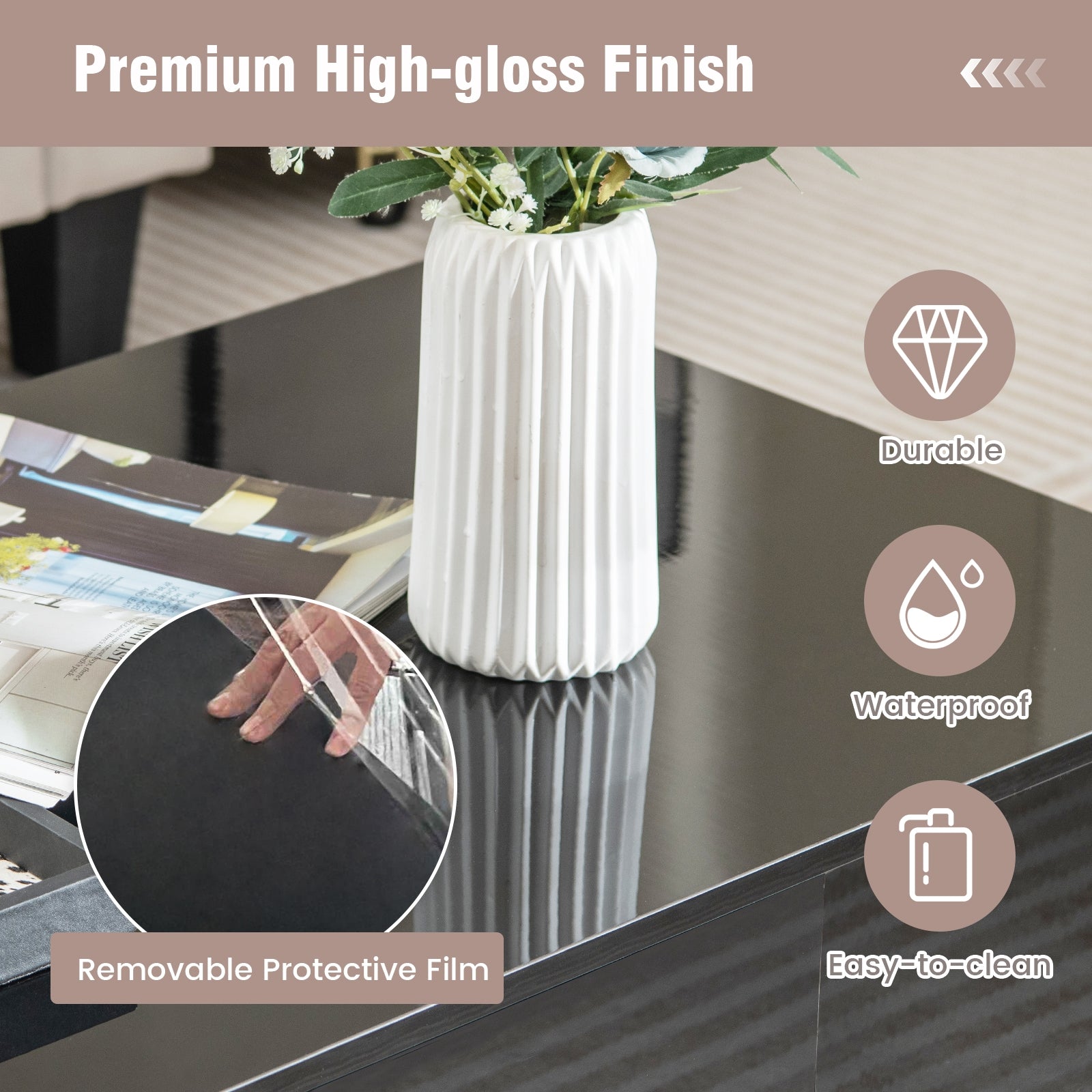 Modern LED Coffee Table with 20 Color LED Lights and 2 Storage Drawers, Black Coffee Tables at Gallery Canada